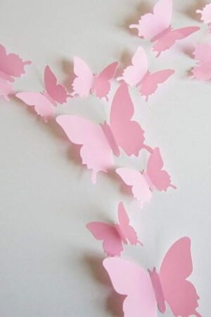 24pcs Kawaii 3D Butterfly Removable Mural Stickers Wall Stickers Decal for Home and Girls Room Decoration (Pink)