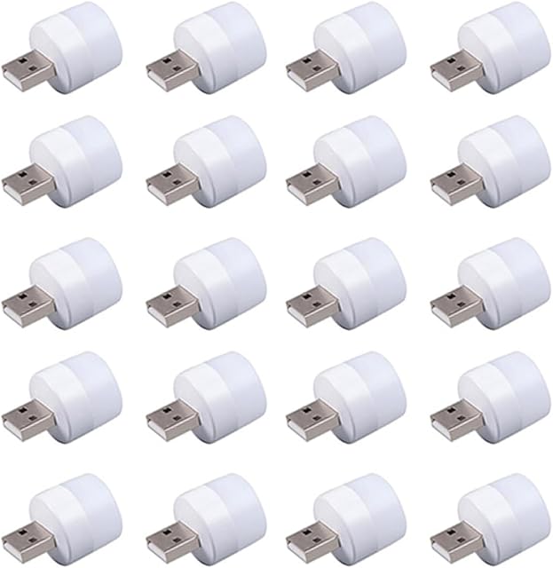 20 Pieces Mini USB Night Light, USB LED Light, Energy Saving Light 2 Colors of Light, 10Pcs of Each Color (White, Warm) (Suitable Adapter 5V 1A)