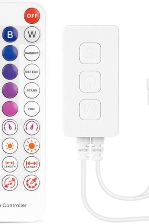 BTF-LIGHTING SP611E Bluetooth Sync Music Controller for APP/3Key Button/IR Remote Control Timer Mode with Dual Signal Output 600pixels/port Work WS2812B WS2811 for LED Pixel Strip(No Adapter or Light)