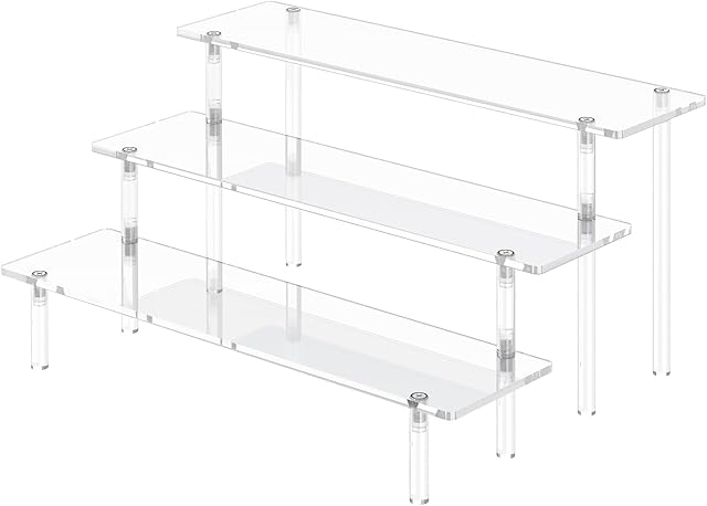 3 Tier Acrylic Display Risers, Large Perfume Organizer Stand, Clear Cupcake Stand Holder, Display Shelves for Figurines, Dessert Shelf for Party, Risers Display Stand for Decoration (1 Pack)