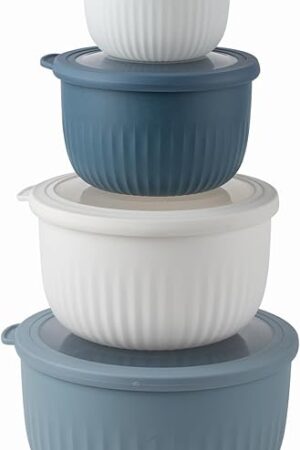 COOK WITH COLOR Prep Bowls with Lids- Wide and Deep Nesting Plastic Small Mixing Bowl Set with Lids, 8 Piece Set - Deep Bowls, Blue/Grey