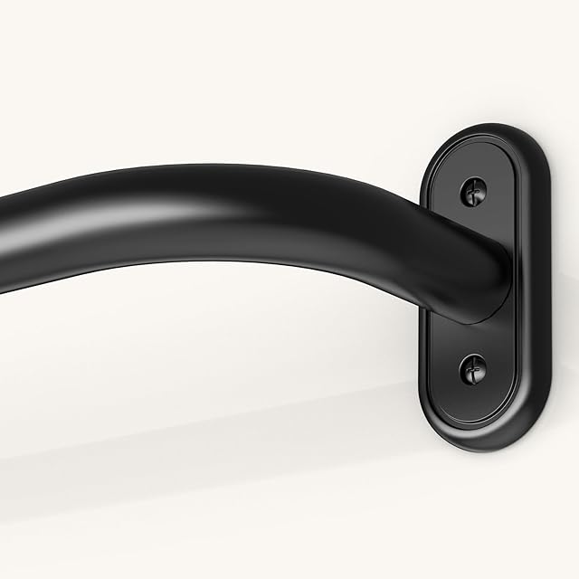 Wrap Around Curtain Rods Black, Blackout Heavy Duty Curtain Pole for Windows 48 to 84 Inch, 1" Decorative Room Darkening Curved Modern Drapery Rod (Matte Black/Unique Design/All Matel)