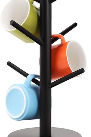 Coffee Cup Holder Mug Holder Tree with 6 Hooks Sturdy Wood