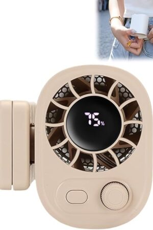 Car Clip On Fan with LED Display, 2025 New 100 Speeds Portable Rechargeable Personal Fan, Strong Clamp & 360° Rotation Clip On Fans for Cars, Work, Camping, Travel (Beige)