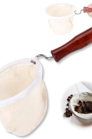 Cloth Coffee Filter More Sense of Ritual Handmade Coffee Filter Preferred Washable Reusable Flannel Cloth Coffee Sock with Wooden Handle Strainer with Wood Handle for Coffee Lover Home Office Use