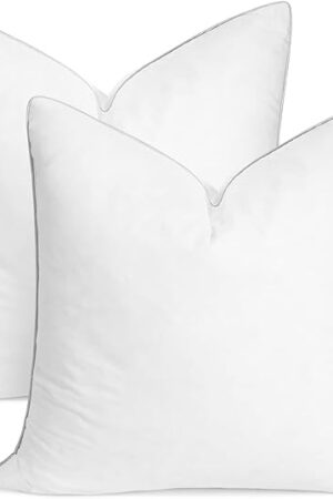 18x18 inch Pillow Insert Set of 2, Down and Feather Throw Pillow Inserts Premium Soft Fluffy with Piping Edge, 100% Down-Proof Square Pillow Insert for Living Room Sofa Couch Bed, White