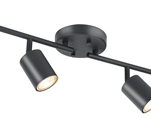 BoostArea LED 4 Light Track Lighting Kit, Black 4 Way Ceiling Spot Lighting, Flexibly Rotatable Light Head for Kitchen, Living Room, Bedroom, Bulb Not Included