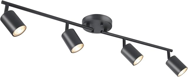 BoostArea LED 4 Light Track Lighting Kit, Black 4 Way Ceiling Spot Lighting, Flexibly Rotatable Light Head for Kitchen, Living Room, Bedroom, Bulb Not Included