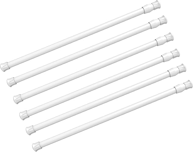 6 Pack Spring Tension Curtain Rod Adjustable Length for Kitchen, Bathroom, Cupboard, Wardrobe, Window, Bookshelf DIY Projects