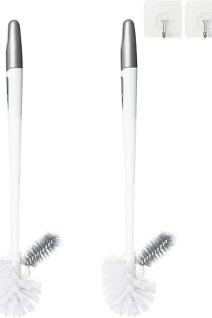 2 Pack Toilet Bowl Brush Without Holder for Bathroom, Under-Rim Double Brush Head, Long Handle Household Cleaning Brushes Set (2 Pack Grey Brush Without Holder)