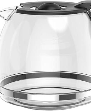 12-CUP Glass Replacement Coffee Carafe Compatible with Mr. Coffee, Black & Decker, Cuisinart and More, Black Close Handle