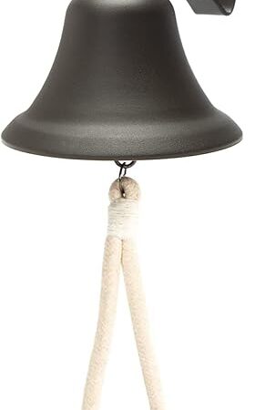 Black Hanging Dinner Bell with Outdoor Mount, Indoor Use, Nautical/Door/Church Design, Rope Included