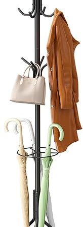 Coat Rack Freestanding,Entryway Hanger Stand,Umbrella Holder,Hall Tree With 12 Hooks, Floor Standing Metal Tree Stand,Black