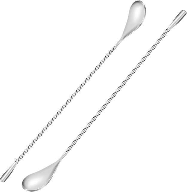 2 Pcs 12 Inch Bar Mixing Spoon Cocktail Spoon Stainless Steel Bar Long Spoon With Spiral Pattern