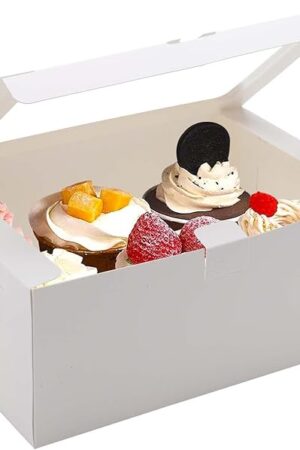 10-Set Cupcake Boxes with Inserts and Window Hold 6 Cupcakes,Cupcake Containers Bakery Cake Box,Pastry Carrier For Donut Cookie Treat Muffin Chocolate Bombs,9.4x6.3x3.9 In