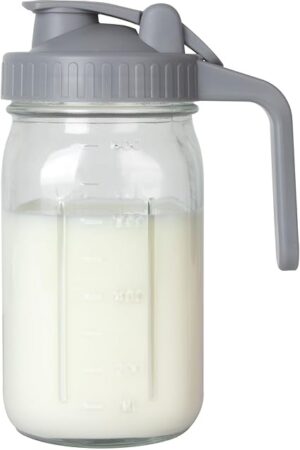 Breast Milk Pitcher, Mason Jar 32 oz, Heavy Duty Wide Mouth Jar with Flip Cap Lid and Pour Spout - Airtight Seal for Freshness and Convenience - Great for Cold Beverages, and Home Entertaining