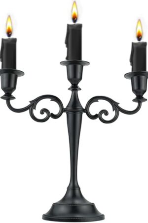 3 Metal Candelabra – Candlesticks Holder for Formal Events, Wedding, Church, Holiday Décor, Halloween – Taper Candle Holder Stand Centerpiece Elegant Decoration Piece for Table,Pure Black