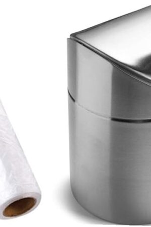 ZHOUWHJJ Mini Countertop Brushed Stainless Steel Swing Lid Trash Can Set, Come with Trash Bag, 1.5 L / 0.40 Gal, Multiple Color Options, Silver