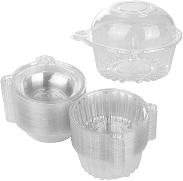 BlueSnail 50 pieces Plastic Single Individual Cupcake Muffin Dome Holders Cases Boxes Cups Pods