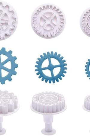 3Pcs Gear Cookie Cutters, Steampunk Cogs Plunger Mold, 3D Gear Cookie Stamp Mold, Clock Wheel Biscuits Fondant Molds for Cake Cookie food Decoration Cookie Cutters Baking Tools