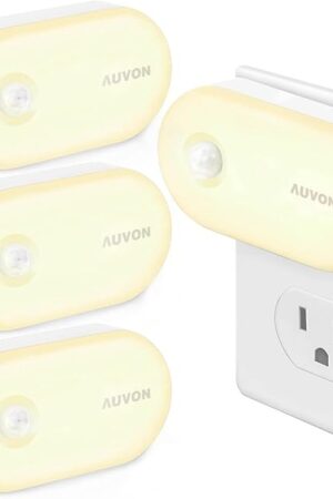 AUVON Night Light Plug in with Motion Sensor (120 Lumens), Dimmable Smart LED Night Lights, 1-120lm Brightness, for Bathroom, Hallway, Garage, Toilet (4 Pack)