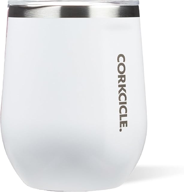 Corkcicle Stemless Wine Tumbler - Keeps Drinks Cold for 6 Hours - Triple-Insulated Stainless Steel - Non-Slip Base - Summer Drinkware Gift - Keeps Drinks Ice Cold - 12 oz - Gloss White