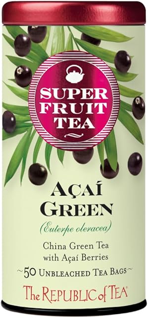 The Republic of Tea Acai Berry Green Tea - Caffeinated Superfruit - Natural Healthy Herbal Tea - Antioxidant, Gluten-Free - 50 Tea Bags