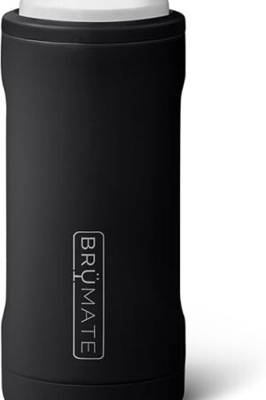 BrüMate Hopsulator Slim Can Cooler Insulated for 12oz Slim Cans | Skinny Can Insulated Stainless Steel Drink Holder for Hard Seltzer, Beer, Soda, and Energy Drinks (Matte Black)