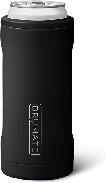 BrüMate Hopsulator Slim Can Cooler Insulated for 12oz Slim Cans | Skinny Can Insulated Stainless Steel Drink Holder for Hard Seltzer, Beer, Soda, and Energy Drinks (Matte Black)