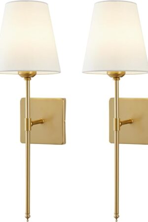 Wall Sconces Sets of 2 White Fabric Shades Retro Industrial Wall Lamps