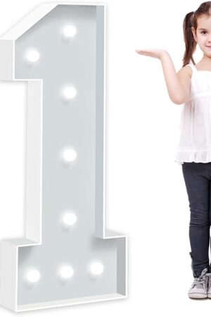 3FT Marquee Light Up Numbers, Foam Board Mosaic Balloon for Party Backdrop Displays, Large Happy 1st 15th 16th Birthday Light Up Sign, Cardboard Number 1 for Parties Decorations, Assembly Required