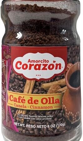 Amorcito Corazón - Traditional Mexican Instant Coffee - 6 oz (170 g) - Café de Olla with a Sweet Touch of Cinnamon and Piloncillo