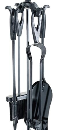 VODA Fireplace Tools Set Small 5 Pieces Black Cast Iron Indoor Fireset Fireplace Pit Stand, Poker, Shovel, Brush,Wood Stove Log Tongs, Holder Tools Kit Sets Stand 27.8 Inches Classic