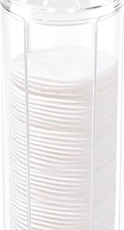 Acrylic Cotton Rounds Holder with Lid for Vanity, Facial Makeup Remover Pads Organizer, Clear Round Cosmetic Storage Display Cases