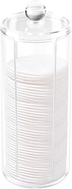 Acrylic Cotton Rounds Holder with Lid for Vanity, Facial Makeup Remover Pads Organizer, Clear Round Cosmetic Storage Display Cases
