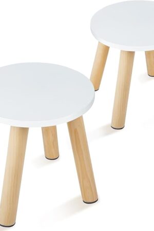 Wooden Step Stool for Kids, Children's Stool Matched Sensory Table, Children Sitting Stool with Assembled Four-Legged, Multi-Purpose Kids Chairs for Bathroom Kitchen Bedroom, Natural Anti-Slip, 2 Pack