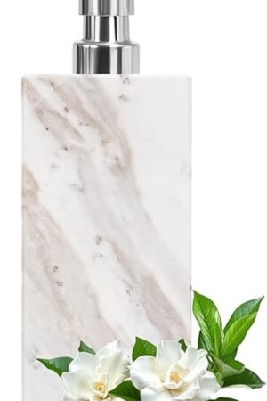 White Marble Soap Dispenser for Bathroom and Kitchen Countertop - Lotion and Liquid Soap Dispenser, 6.7 Ounces Soap Bottle with Pump