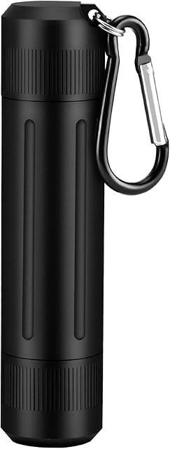 Airtight Smell Proof Container, Durable Stash Jar with Dual-Opening, Portable Sealed Metal Tube, Keychain Travel Ashtray for Herbs, Spices, Cigarettes - Black