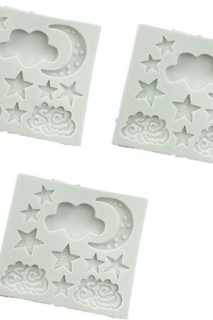 3Pcs White Star Moon Clouds Shaped Silicone Fondant Molds, Candy Chocolate Molds for DIY Cake Fondant Cookie Cloud Fondant Mold Moon For Candy Baking Sugar Cakes Decorating Candy Making Supplies