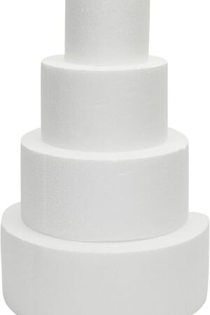 Bright Creations Foam Cake Dummy Set - 4-Tier 4", 6", 8" & 10" White Foam Rounds - Lightweight Display & Decorating - Dummy Cake Set for Wedding & Celebration Practice