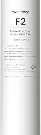 Waterdrop WD-F2 Filter, Replacement for WD-X8-Basic & WD-X8-Alkaline & WD-X12-Basic & WD-X12-Alkaline & WD-X16-Alkaline, 6-month Lifetime
