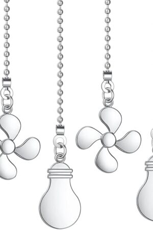 Ceiling Fan Pull Chain Extender, 4 Pieces 12-inch 3mm Dia Beaded Extension Chain with Fan and Bulb Cord (Silver)