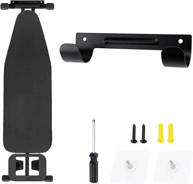6.02"x1.57" Small Black Iron Board Mount Boards Hanger Wall Mount Ironing Board Holder Organizer Rack Hanging