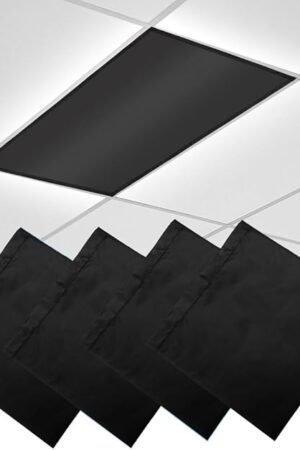 4 Pcs Fluorescent Light Covers, 4 x 2 Feet Magnetic Light Covers for Ceiling Lights Shade Panel, Drop Ceiling Light Filters Covers for Office Classroom School Home, Polyester Fabric Material, Black