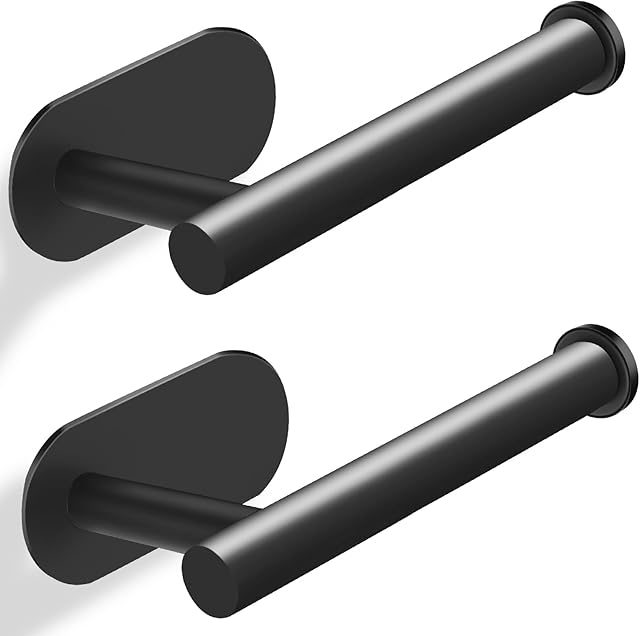 2Pcs Toilet Paper Holder Wall Mount - Premium Modern RV Toilet Paper Holder for Wall, SUS 304 Stainless Steel Black Self Adhesive No Drill Toilet Paper Wall Holder for Bathroom, Kitchen, Washroom
