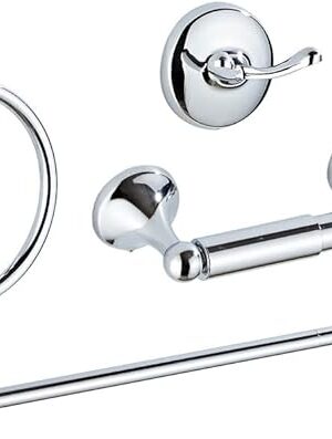 4 Piece Bathroom Accessory Set(Adjustable Towel Bar, Towel Ring, Toilet Paper Holder,Towel Hook), Wall Mounted Bathroom Hardware Accessories Set,Chrome