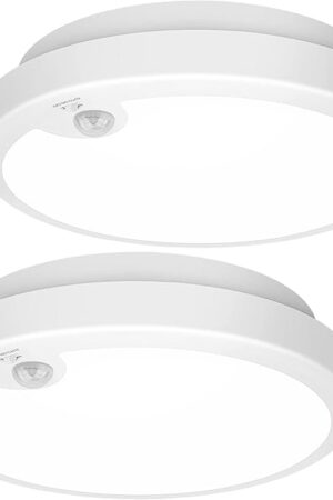 2-Pack Battery Operated Motion Sensor LED Ceiling Light, 7.2inch Flush Mount Light Fixture 6000K, Wireless Motion Activated Ceiling Lamp in 400LM for Closet Pantry Laundry Stair(Battery Not Included)