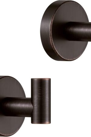 BigBig Home Bronze Towel Hooks, Bathroom Robe Hook Oil Rubbed, Bath Farmhouse Coat Clothes Hook Wall Mounted Rustic 2 Pack for Kitchen Washroom