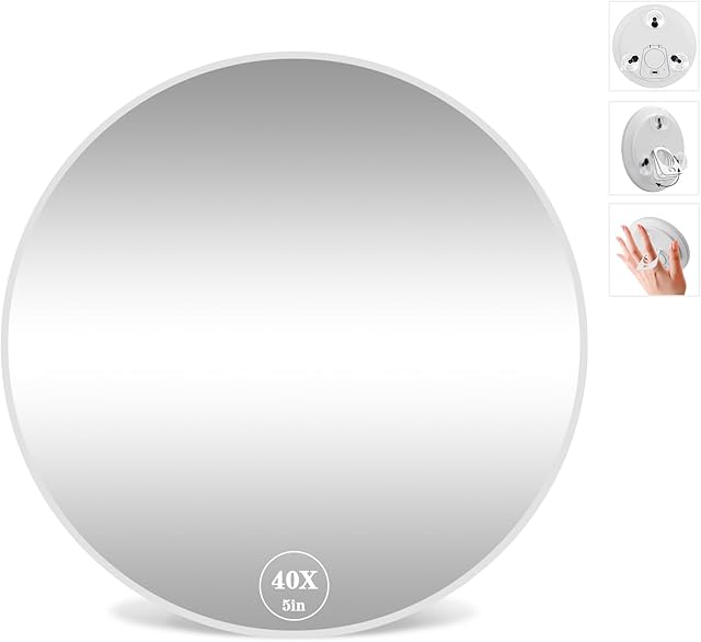 40X Magnifying Makeup Mirror, 5inch Handheld Travel Magnifying Mirror, 40x Powerful Magnification with 3 Suction Cups Easy Mounting, Makeup Magnification 40X for Men/Women Detail Work Essential