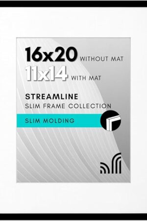 Americanflat 16x20 Picture Frame with Polished Plexiglass - Use as 11x14 Frame with Mat or Display 16x20 Photo Without Mat - Streamline Collection - Thin Border Picture Frames for Wall - Black